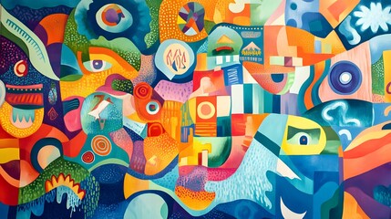 A mural of various world economies coming together, blending pluralist economic models from diverse cultures and ideologies, bright and inclusive