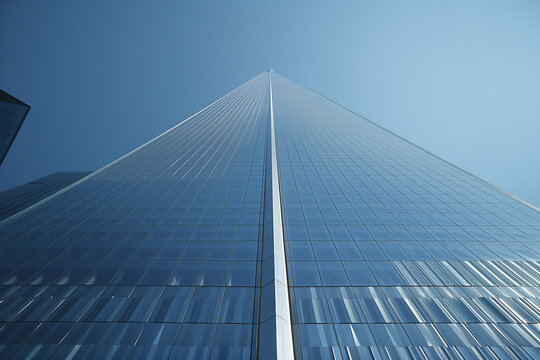 A breathtaking view of stunning modern skyscrapers towering against a clear blue sky, showcasing contemporary architecture and urban vibrancy. Ideal for business and travel themes.