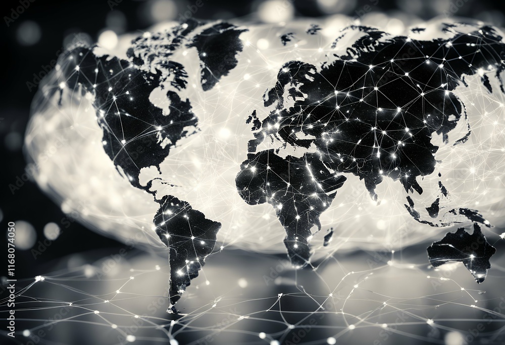 Poster global rendering black global black toned white connection background network 3d image