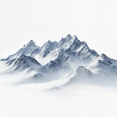 Obraz premium Snow-Covered Majestic Mountains Rising Above a Misty Landscape in a Serene Winter Scene