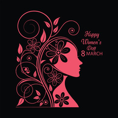 abstract pink floral women's day greeting card design.
