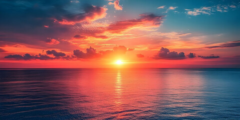 Fototapeta premium Vibrant sunset over calm ocean waters.