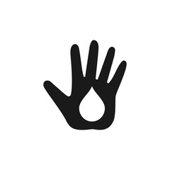 Hand with a drop inside. Isolated vector icon and logo on white background.