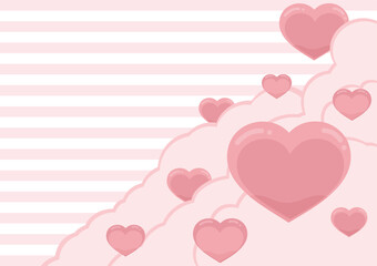 valentine's day theme vector pink background line stripe pattern with heart shape element and clouds