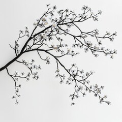 Naklejka premium Delicate Blooming Branch with White Flowers Against Minimalist Background