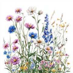 Vibrant and Colorful Summer Wildflowers in a Natural Arrangement for a Fresh Floral Background