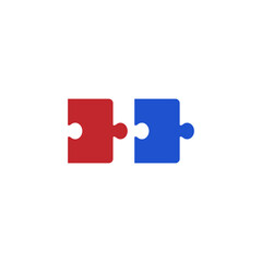 Two colored puzzle pieces joined together.