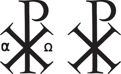 Chi Rho Christogram symbol. Alpha and omega Early Christianity Jesus monogram.