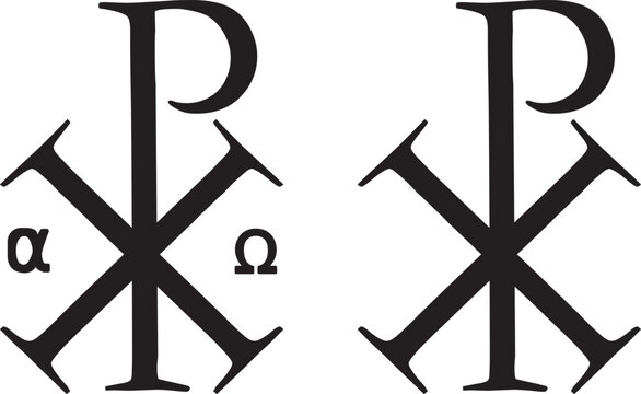 Chi Rho Christogram symbol. Alpha and omega Early Christianity Jesus monogram.