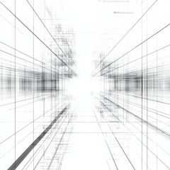 Abstract digital lines forming a three-dimensional perspective view creating a sense of depth and movement in a minimalist design
