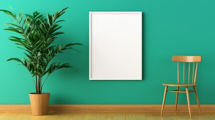 Simple Dining Room with Blank Frame and Green Wall