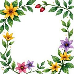 Obraz premium Whimsical herbal theme rectangular frame featuring hand-painted watercolor designs, art, herb, nature