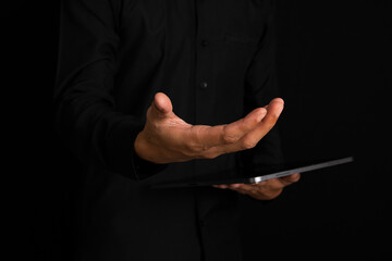 Black hand for Blockchain Technology Concept, Revolutionizing Industries, Exploring the Boundless Potential of Blockchain Technology for Secure, Decentralized Transactions and Immutable Digital Data.