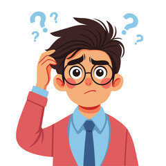 confused man thinking of problem solution vector carton illustration