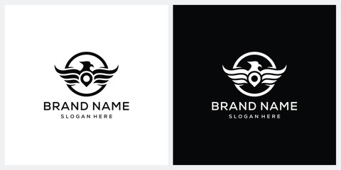 phoenix falcon eagle hawk and local map pin logo design inspiration