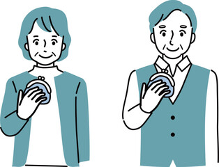 お財布を持つシニア男女
