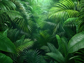 Lush green foliage fills the image, showcasing dense tropical plants and leaves in a vibrant, natural setting.