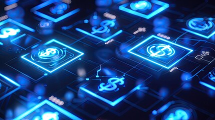 Glowing symbols and icons representing financial regulatory frameworks and compliance