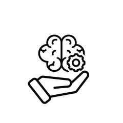 brain icon. brain and artificial intelligence in hand. Brain design and chip in the middle. Education, technology and protection vector design. Line design style