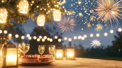 Rustic New Year's Eve Celebration in a Classic Countryside Estate with Festive Treats and Fireworks Display