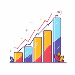 Simple Flat Logo of Upward Trending Bar Graph with Arrow – Minimalist Business Concept