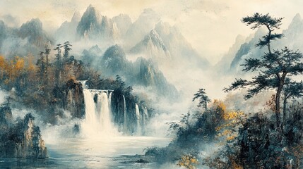 An image of a classic and refined art form influenced by nature: Chinese landscape painting in ink and water