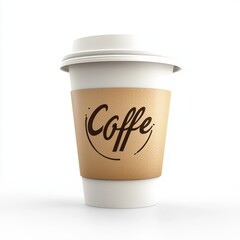Stylish disposable coffee cup with eco-friendly sleeve and hand-lettered design, perfect for cafes and coffee lovers