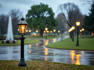 afternoon in the city park after the rain