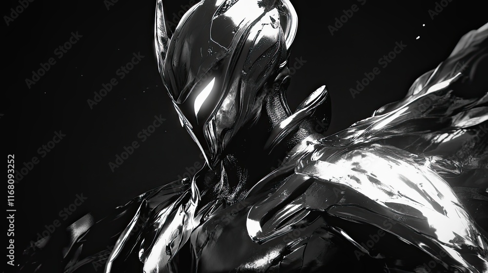 Poster metallic armored figure in dark setting
