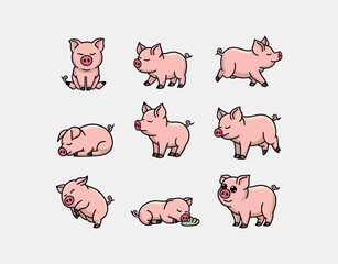 Fototapeta premium Clean Silhouette Collection Vector Template of Teacup Pigs