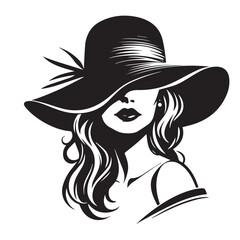 A woman in a hat and a hat silhouette vector isolated white background