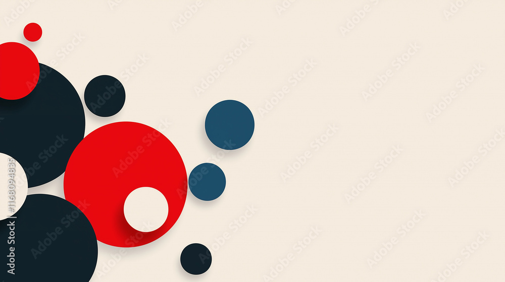 Poster abstract circles on beige background: a minimalist design featuring a cluster of colorful circles wi