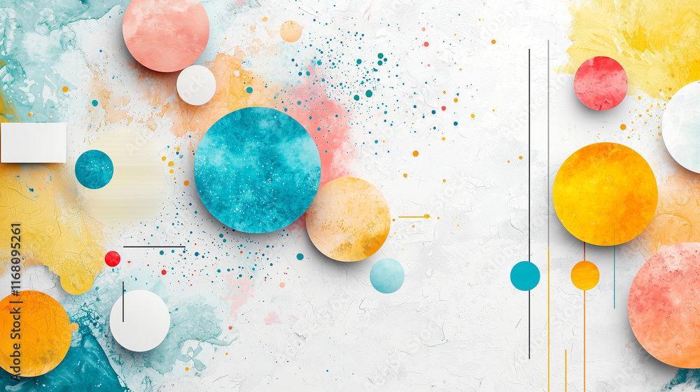 Aufkleber joyful abstract circles: a vibrant composition of colorful circles and watercolor splashes, creating