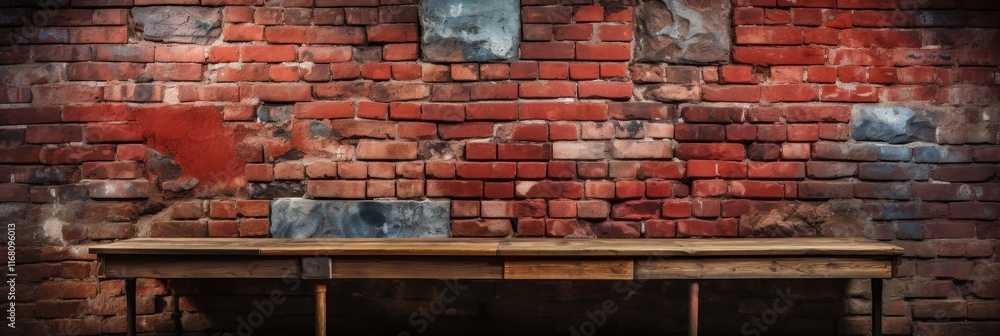 Poster old red brick wall with raw texture and chaotic arrangement, ideal for artistic projects and backgro