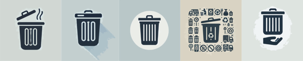collection of trash can vector icons