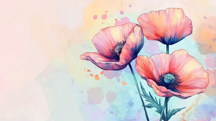 Poppy flower. Isolated hand drawn colorful illustration.