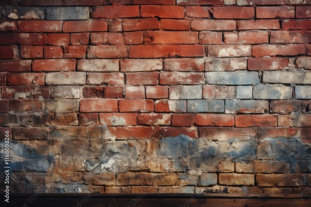 Poster old red brick wall with unique texture and color variations creating a chaotic artistic style for ba