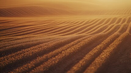 Naklejka premium Golden Wheat Field Rolling Hills Sunset Glow