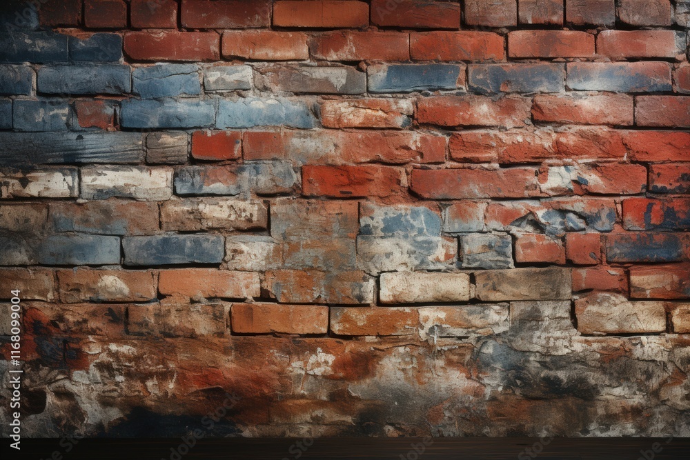 Poster old red brick wall with raw, chaotic texture and colors suitable for backgrounds and artistic projec