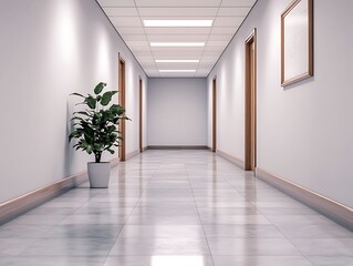 Soft blurred background of a hospital corridor with calm lighting and minimalist design 