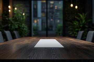 Conference room with blank poster and blurred office background creating a clean environment 