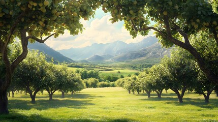 Fruit Trees Orchard Scenic Mountain View