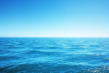 Obraz premium Ocean with calm waves under a bright azure sky, seamless horizon, natural beauty, tranquility, endless water view. Ai generative