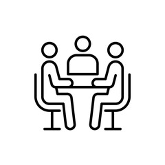 Meeting line icon black set. Containing seminar, business meeting, presentation, interview, conference, assembly, agreement and discussion icons. Solid icon collection. Vector illustration