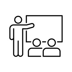 Meeting line icon black set. Containing seminar, business meeting, presentation, interview, conference, assembly, agreement and discussion icons. Solid icon collection. Vector illustration