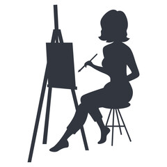 Silhouette of Artist Painting on Canvas. Vector Illustration Design
