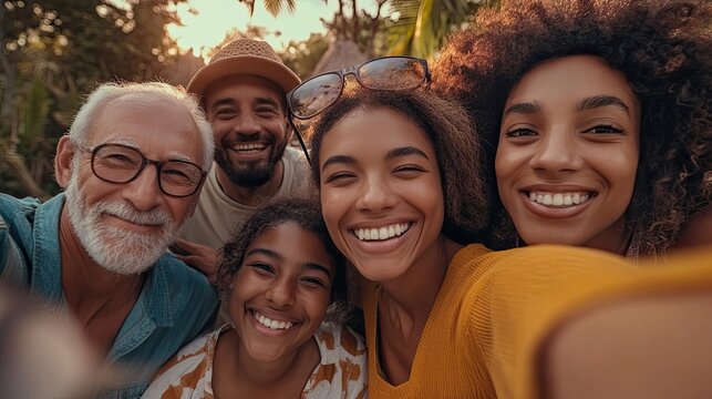 Happy Multigenerational Family Taking A Selfie Outdoors - Powered by Adobe