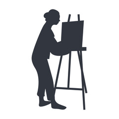 Fototapeta premium Silhouette of Artist Painting on Canvas. Vector Illustration Design