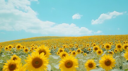 Obraz premium Sunflowers bloom brightly under a summer sky