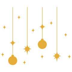 New Year Decoration. Christmas Golden Hanging Elements and Greeting illustration.